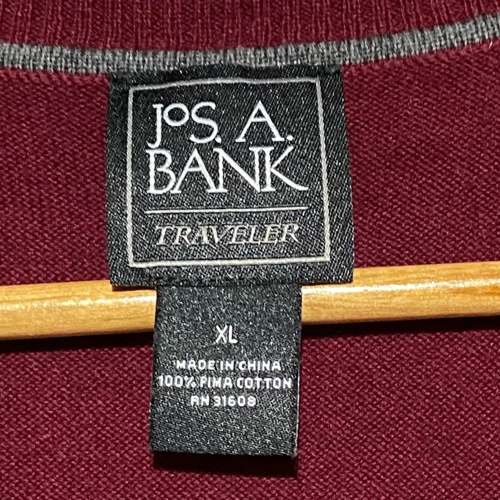 Jos A‎ Bank Traveler Mens XL Burgundy 100% Pima Cotton V-Neck Sweater Vest